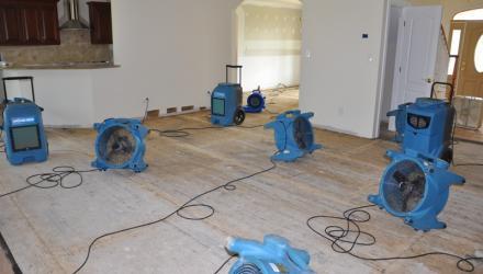 Drying equipment set up in a South Walton home after water damage